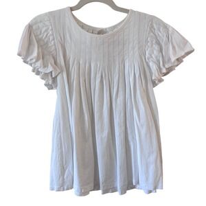 Chloe White Pintuck Pleated Flutter Sleeve Cotton Top Shirt Small 13SJH01